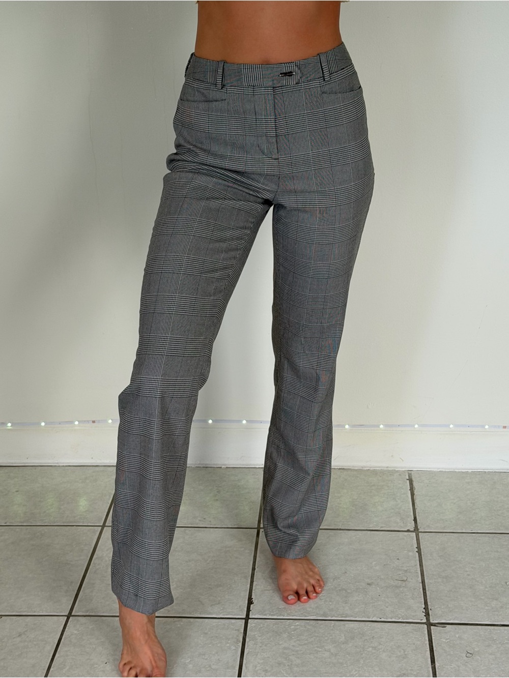 Calvin Klein Grey Glen Plaid Straight-Leg Trousers